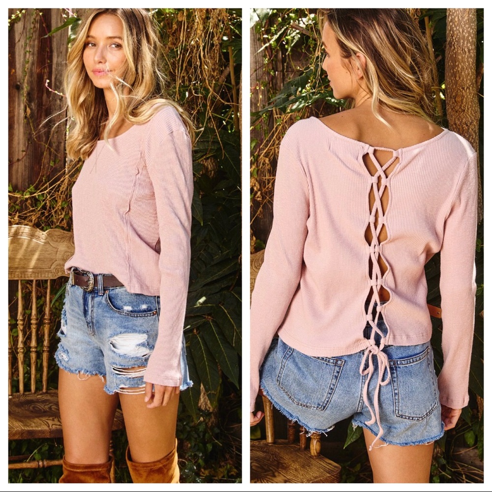 #08 LAST ONE Lace up back washed ribbed top - Picture 2 of 6